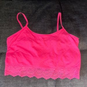 Boutique pink cropped lace cami. Size extra small